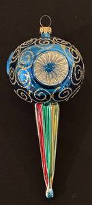 lot 333C image: TR - 7-Inch Vintage Style Glass Holiday Ornament Blue and Multicolor