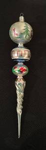 lot 340C image: TR - 13-Inch Vintage Glass Christmas Tree Topper with Hand Painted Designs