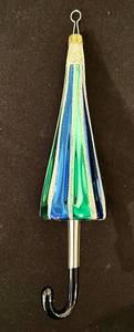 lot 342C image: TR - 8 Inch Glass Umbrella Ornament with Blue and Green Stripes