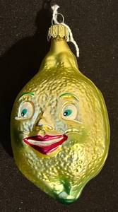 lot 413C image: TR - Vintage Christopher Radko Goofy Fruits Anthropomorphic Lemon Glass Christmas Ornament