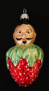 lot 415C image: TR - Christopher Radko Pierre Le Berry- Head on Strawberry Ornament-Glass- 1990s