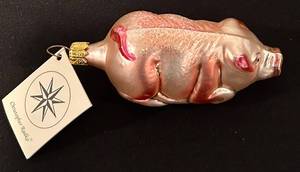 lot 425C image: FR - Christopher Radko Pig Glass Christmas Ornament