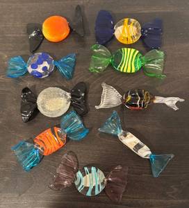 lot 794R image: LL  - Collection of 8 Marano Art Glass Candy Figurines