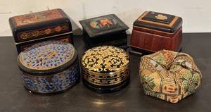 lot 797R image: LL  - Collection of 6 Decorative Trinket Boxes with Hand-Painted and Embellished Designs