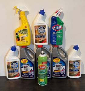 lot 856R image: LL  - Lot of Bathroom and Drain Cleaners Including Bar Keepers Friend, Mister Plumber, Clorox, CLR and Comet