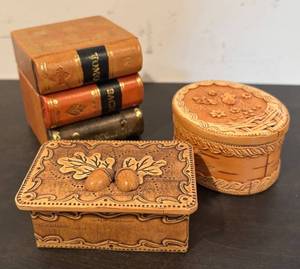 lot 863R image: LL  - Set of 3 Decorative Trinket Boxes Including Faux Book and Birch Bark Designs