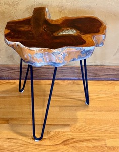 lot 56D image: LR-Live-Edge Wood Slab Coffee Table - Hairpin Legs, 18 in Tall