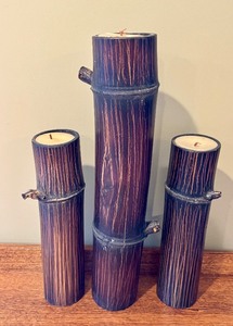 lot 57D image: Bamboo-Style Pillar Candles - Set of 3, Tallest 11 in