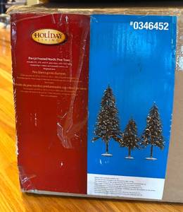 lot 876R image: LR - Set of Three Holiday Living Pre-Lit Frosted Nordic Pine Trees - 3 ft, 4 ft & 5 ft
