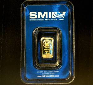 lot 11 image: 1 gram 9999 Gold bar, Sunshine Mint, Sealed in Assay