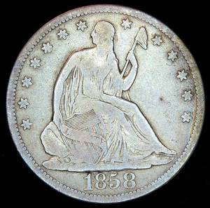 lot 16 image: Better Date 1858-S Seated Liberty Half Dollar, FF, Original Surfaces wsome Luster