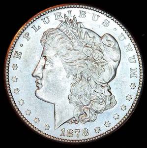 lot 20 image: AUAU 1878 S Morgan Silver Dollar, Reverse Die Break