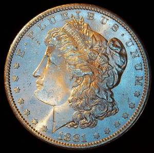 lot 21 image: Uncirculated 1881-S Morgan Silver Dollar, Original Surfaces wFull Mint Luster