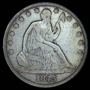 lot 28 image: FF 1843 Seated Liberty Half Dollar, Original Surfaces, Shield Imbalance Reverse