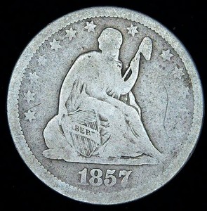 lot 43 image: 1857 Seated Liberty Quarter, Original Surfaces, G