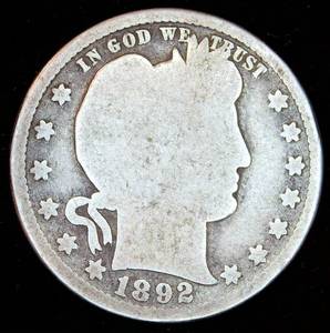 lot 46 image: Key Date 1892 S Barber Quarter, Original Surfaces