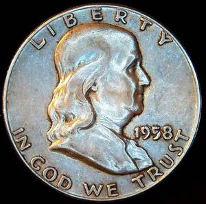 lot 66 image: Key Date 1958 Franklin Half Dollar, VF, Original Surfaces