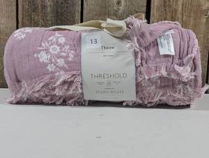lot 13 image: Threshold - Floral Block Print Jacquard Throw PurpleCream