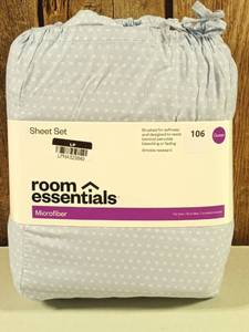 lot 106 image: Room Essentials - Blue Dash Queen Microfiber Sheet Set