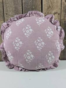 lot 18 image: Threshold - Round Ruffle Floral Jacquard Pillow PurpleCream