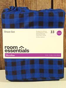 lot 34 image: Room Essentials - Blue & Black Microfiber Sheet Set