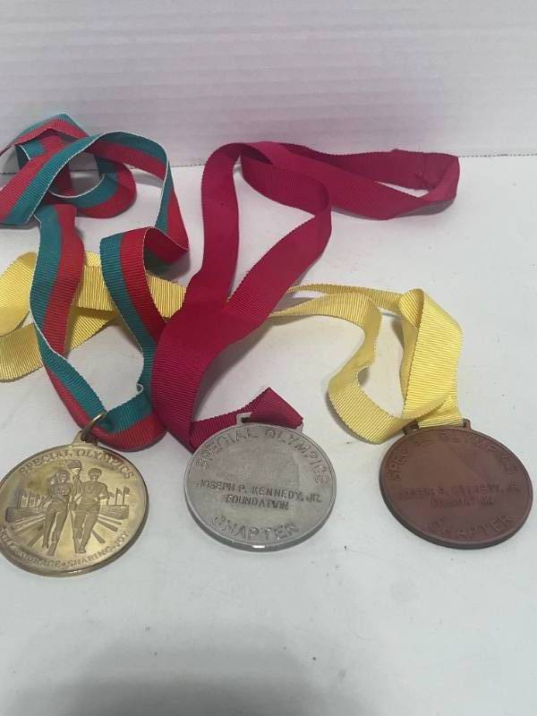 lot 37 image: 3 Special Olympics Medals Gold Silver and Bronze
