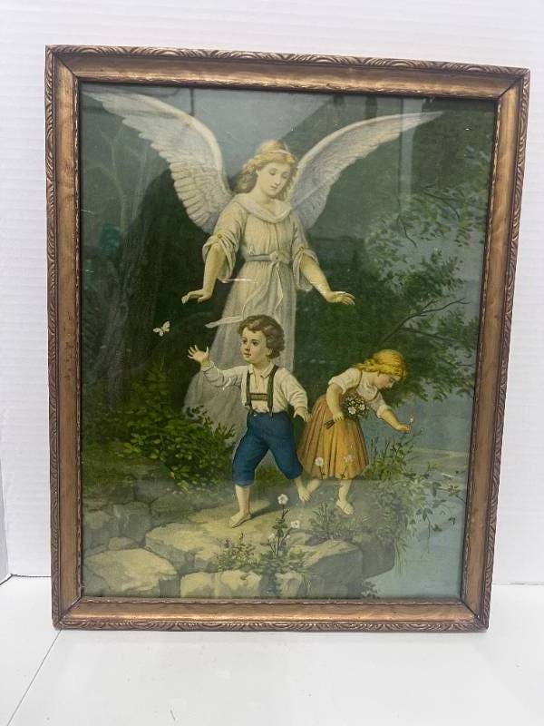lot 57 image: Vintage Guardian Angel Print 15 X 12