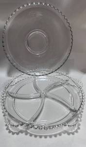 lot 11 image: Two Vintage Imperial Glass Candlewick Platters Divided Relish Dish 10 and 11 Round