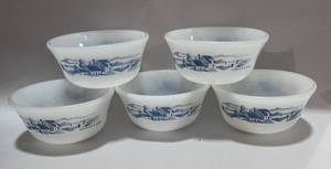 lot 31 image: Set of 5 Vintage Currier and Ives Ramekin Size Dishes