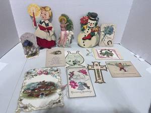 lot 94 image: 12 Antique Greeting Cards and Paper Cutouts