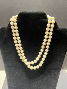 15-Inch Double Strand Angel Skin Coral Bead Necklace with 14K Gold Clasp