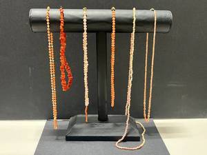 lot 25 image: Collection of 6 Vintage Coral Bead Necklaces with Varied Clasps
