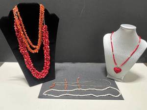 lot 27 image: Collection of Coral and Bead Necklaces with Vintage Clasps