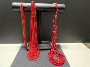 lot 29 image: Set of 2 Red Coral Beaded Layered Necklaces