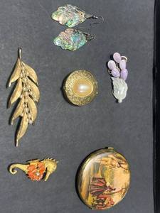 lot 39 image: Vintage Jewelry Collection - Trifari Leaf Brooch, Seahorse Pin, Earrings, and More