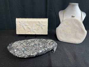 lot 88 image: Collection of Vintage Evening Bags and Christian Dior Sequined Beret