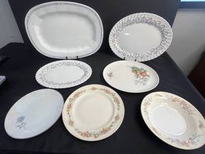 lot 128 image: Vintage Assorted Serving Platters and Plates - Eggshell, Syracuse, Noritake, and More (7 Pieces)