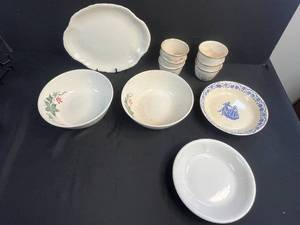 lot 148 image: Vintage Mixed American Pottery Dishware Collection Buffalo, Homer Laughlin, Canwood, Cups and Plates