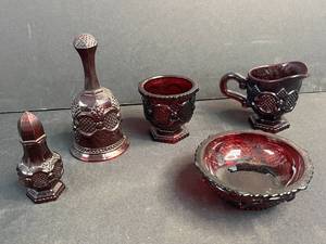 lot 164 image: Set of 5 Avon Charisma Ruby Red Glassware Pieces