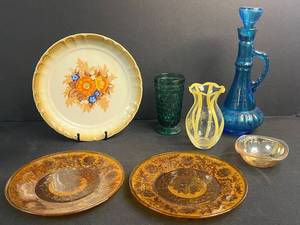 lot 168 image: Vintage Glassware and Pottery Collection with Plates, Vases, and Glasses