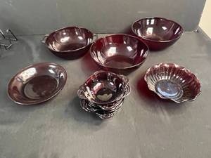 lot 169 image: Set of Vintage Ruby Red Glass Bowls and Dishes Assorted Styles