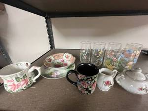 lot 191 image: Vintage Floral Glassware and Porcelain Serving Collection
