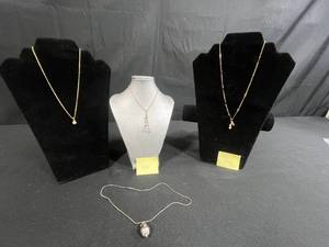 lot 221 image: Collection of 3 Necklaces 12K Gold-Filled, 925 Sterling Silver, and Beaded Pendant
