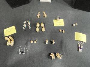 lot 225 image: Collection of Pearl and Gemstone Jewelry Including Earrings and Silver Ring