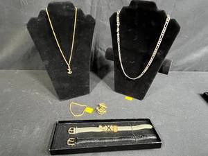 lot 230 image: Jewelry Assortment Including Joan Rivers Watchbands, Anchor Necklaces, Bracelet, and Brooch