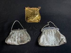 lot 57 image: Set of 3 Vintage Mesh Evening Bags Silver and Gold Tones