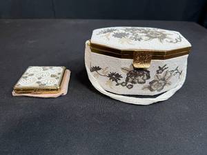 lot 64 image: Vintage Beaded Evening Purse and Compact Mirror Set with Floral Design