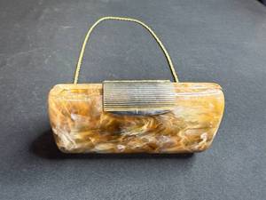 lot 69 image: Vintage Italian Marbled Lucite Evening Purse with Gold Tone Clasp
