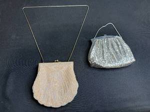 lot 71 image: Set of 2 Vintage Beaded Evening Bags - Silver and Ivory Shell Design