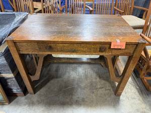 lot 2 image: Vintage Mission Style Oak Writing Desk with Drawer